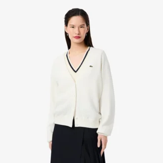 Dámský bavlněný kardigan s výstřihem do V a vzorem Moss Stitch