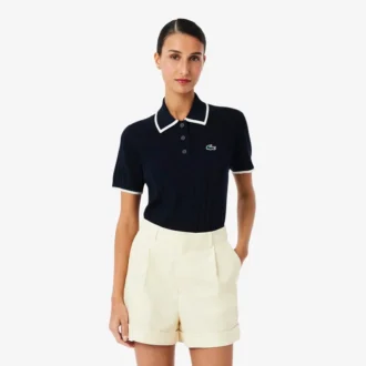 Dámský golfový svetr s krátkým rukávem a polo límečkem z polokošile