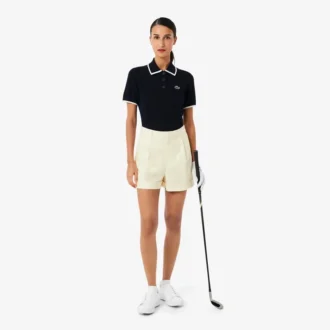 Dámský golfový svetr s krátkým rukávem a polo límečkem z polokošile