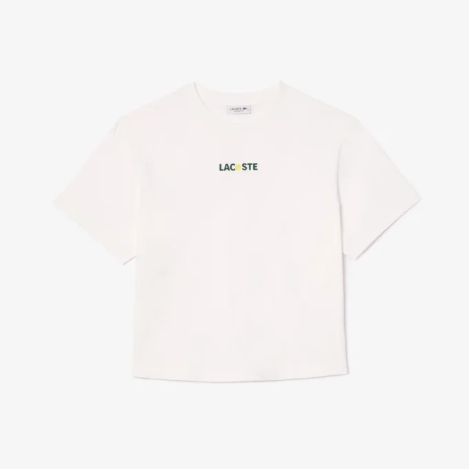 Dámské oversized bavlněné tričko s potiskem tenisového míčku Dámské oversized bavlněné tričko s potiskem tenisového míčku