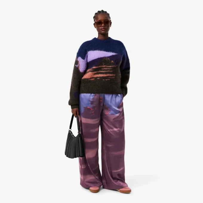 Dámské oversized kalhoty s potiskem krajiny Dámské oversized kalhoty s potiskem krajiny