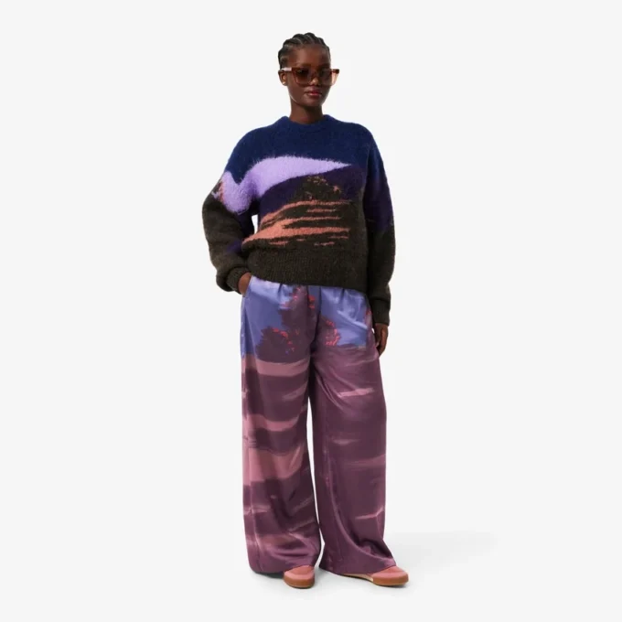 Dámské oversized kalhoty s potiskem krajiny Dámské oversized kalhoty s potiskem krajiny