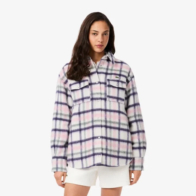Dámská oversized prošívaná vlněná košile Dámská oversized prošívaná vlněná košile