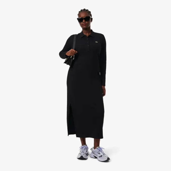 Dámské slim fit šaty s žebrovaným bavlněným límečkem Dámské slim fit šaty s žebrovaným bavlněným límečkem