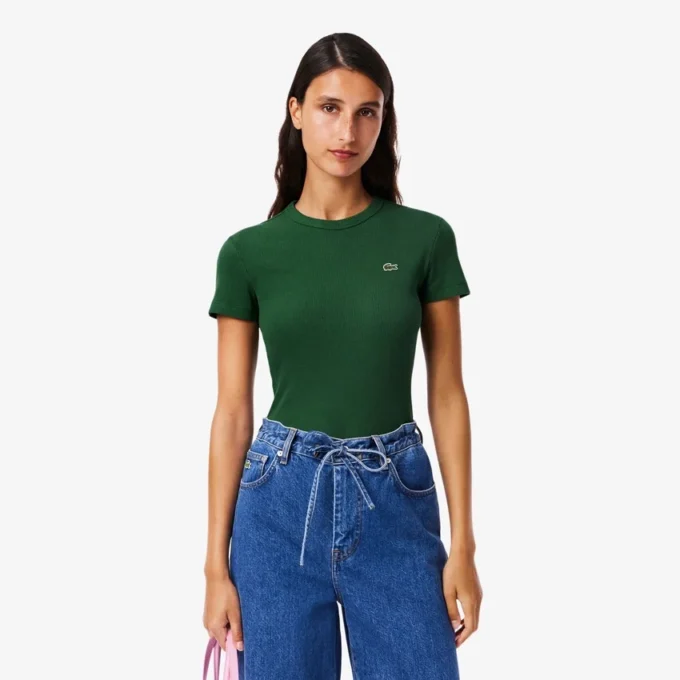 Dámské slim fit tričko z žebrované bavlny Dámské slim fit tričko z žebrované bavlny