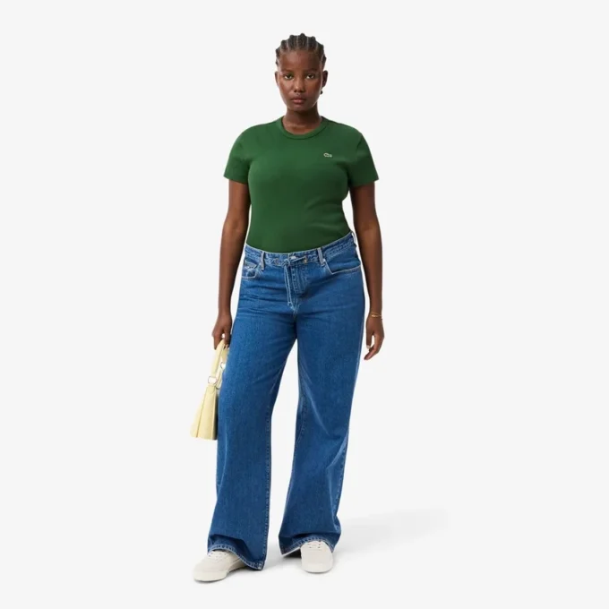 Dámské slim fit tričko z žebrované bavlny Dámské slim fit tričko z žebrované bavlny
