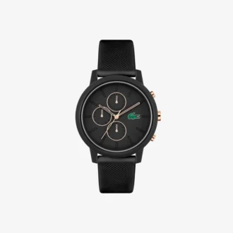 Hodinky Lacoste.12.12 Chrono, černé a karneválově zlaté, silikonové