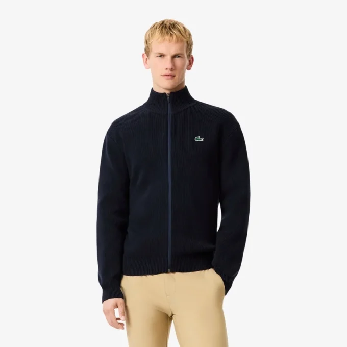 Pánský žebrovaný golfový svetr na zip